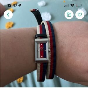 Gucci red white and blue watch.